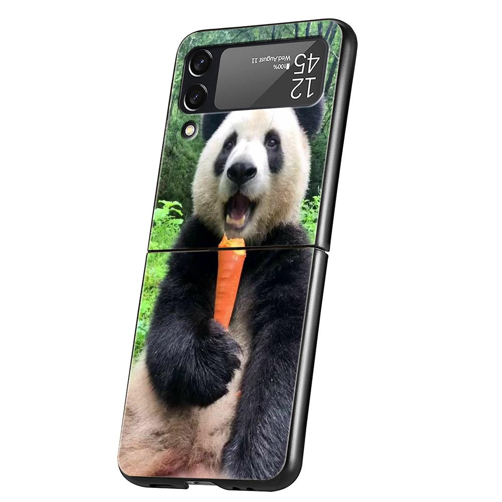 Panda Phone Case For Samsung Galaxy Z Flip 3 4 5 6 7 Hard Black Folding PC For Samsung Z Flip3 Flip4 Flip5 Cover