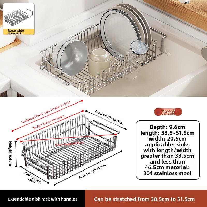 304 Edelstahl Spülbecken Ablaufgestell Teleskopisch Küche Geschirr Aufbewahrungsgestell Filter Waschbecken Regal Ablauf