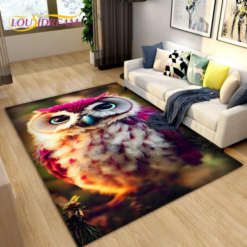 3D Cartoon Cute Owl Area Rug,Carpet Rug for Home Living Room Children's Bedroom Sofa Doormat Decor,Kitchen Non-slip Floor Mat