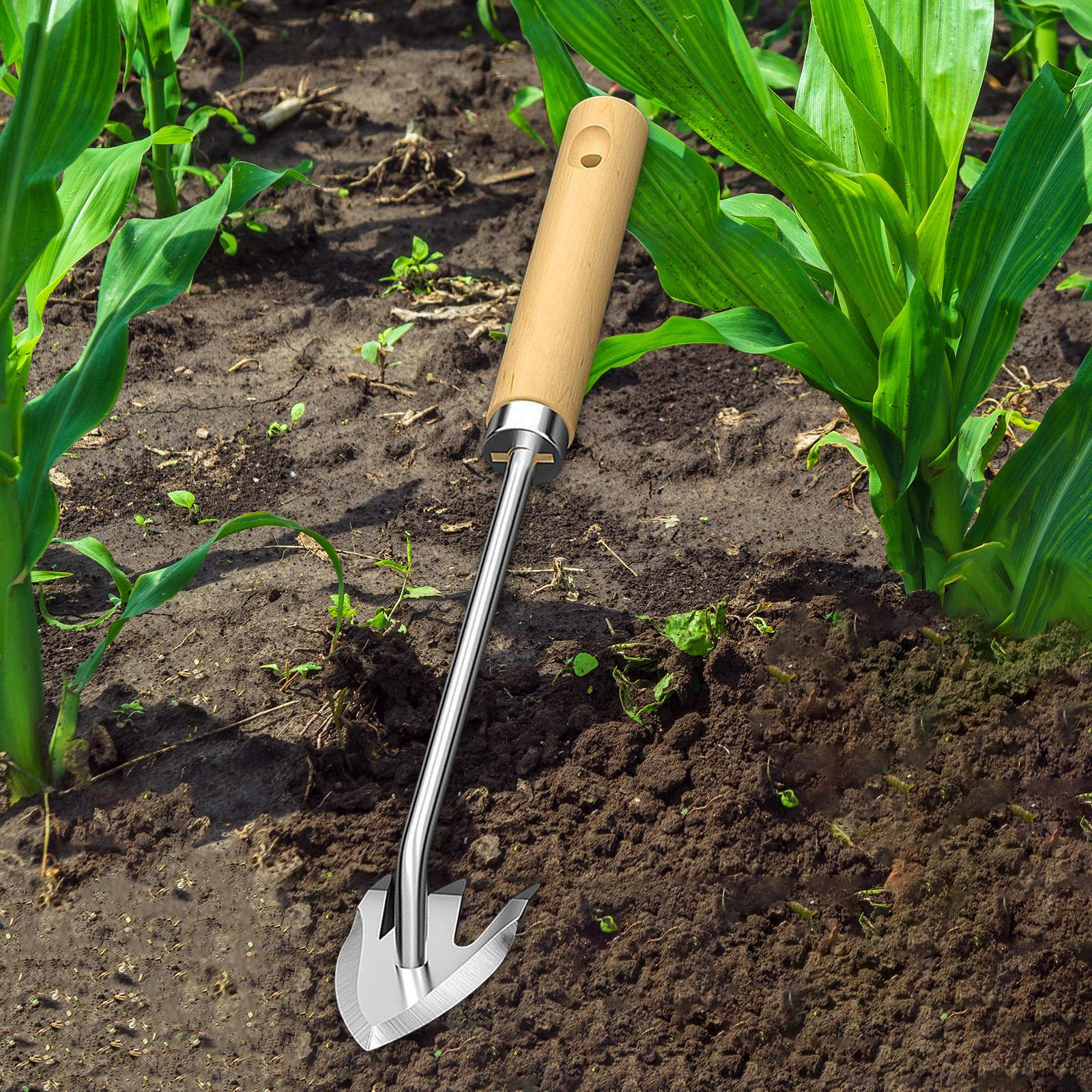 Hand Weed Remover Multifunctional Weeder Loose Soil Comfortable Handle Stainless Steel Puller Wood Handle 3 Tines