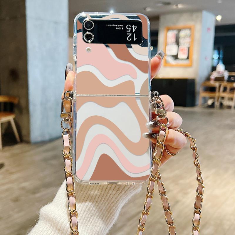 Wave Pattern Crossbody Lanyard Case For Samsung Galaxy Z Flip 7 6 5 4 5G Soft Folding Phone Cover For Galaxy Z Flip7 Flip5 Flip3