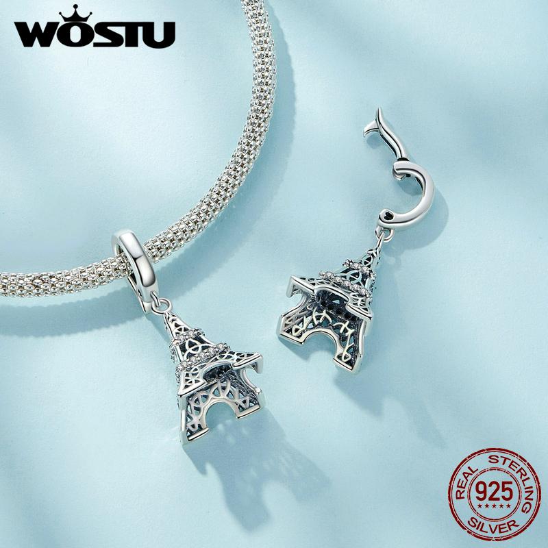WOSTU 925 Silver Paperclip Link Heart Chains Bracelets Fit Charm Beads Basic Opening Bracelet Wristband Jewelry Gift