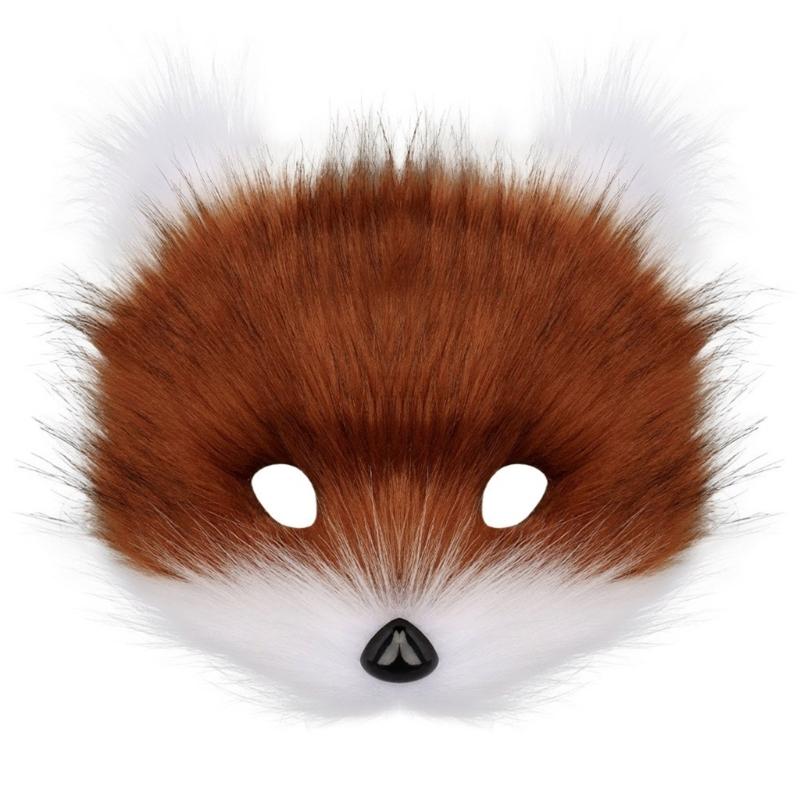 Wolf Foxes Costume Set Plush Animal Mask Animal Tail and Glove, Halloween Animal Costume for Kid Adult Halloween Cosplay
