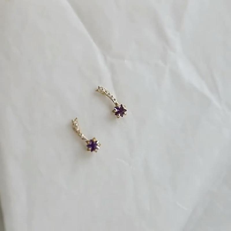 925 Sterling Silver Electroplated 14K Gold Purple Zircon Star Earrings for Women Korean Cute Jewelry Design Silver