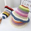 Cappello di Paglia Estivo Coreano con Arcobaleno Fatto a Mano a Falda Larga Protezione Solare per Vacanza al Mare