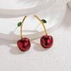 Exquisite Inlaid Diamond Fruit Series Stud Earrings: Apple & Cherry - Luxurious Christmas Style