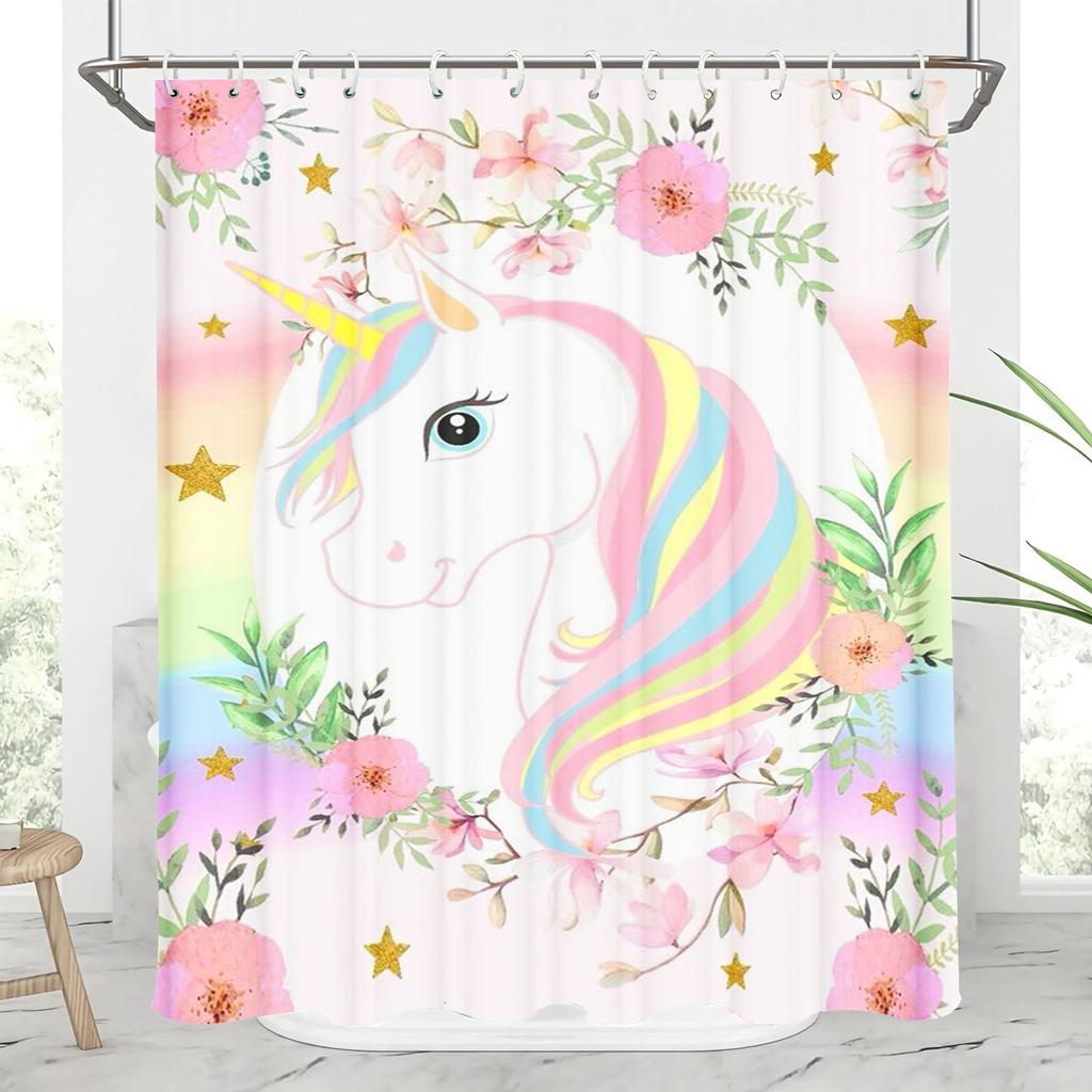 Unicorn Cartoon Shower Curtains Full Set for Boys and Girls Luxury Screen Bath Curtain Toilet Accessories Anime Funny Cute
