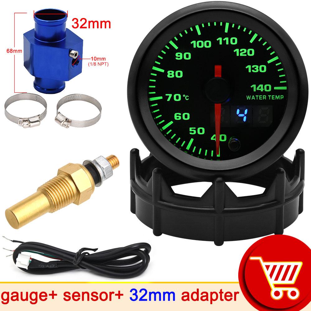 AD 52mm Car Water Temperature Gauge 40-140 Celsius 7 Colors Backlight Water Temp Joint Pipe Sensor Adapter Water Unit Sender