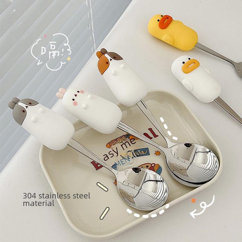Cute Cartoon 304 Stainless Steel Children's Spoon & Fork Set - Anti-Fall & Durable Baby Tableware
