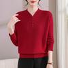 Women's V-Neck Knitted Sweater for Middle-Aged
