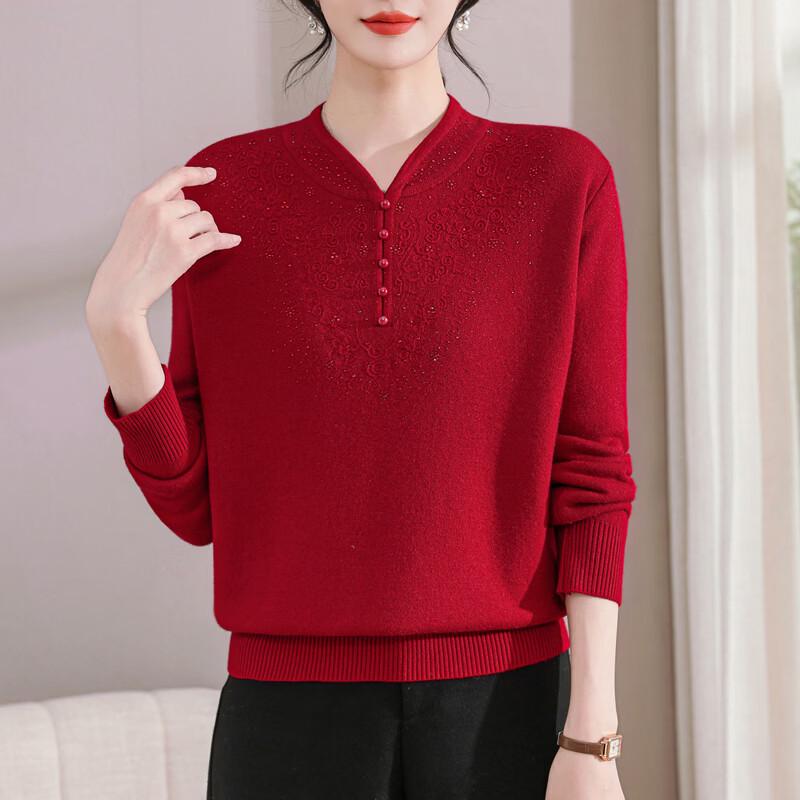 Women's V-Neck Knitted Sweater for Middle-Aged