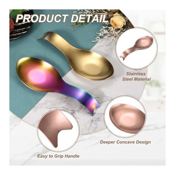uxcell Spoon Rest 10.6x3.7 Inch Heat Resistant Stainless Steel Spoon Holder Kitchen Utensil Rest for Stovetop for Tongs Spatulas Rose Gold