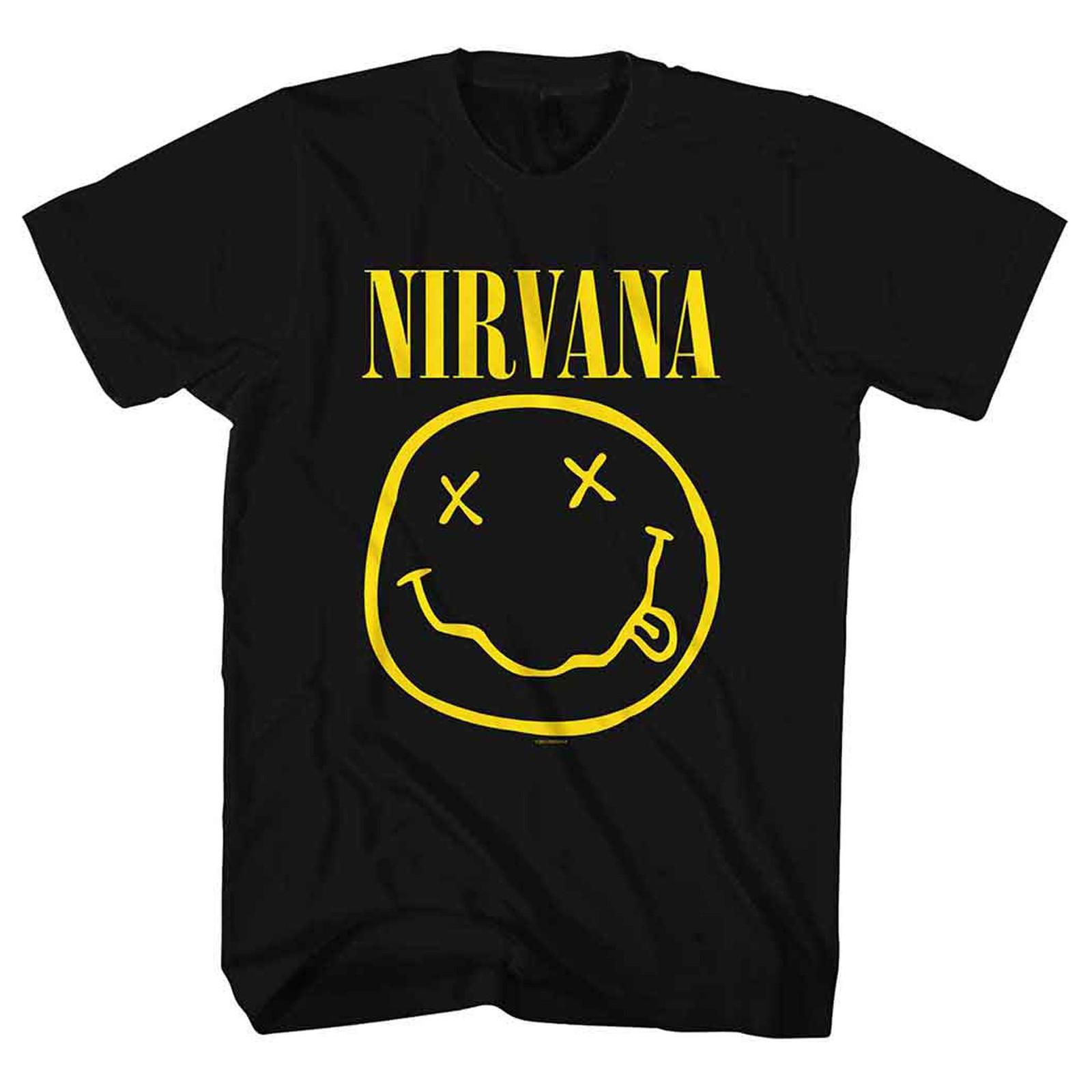 Nirvana T Shirt Yellow Smile Band Logo new Official Mens Black Unisex T-Shirt M