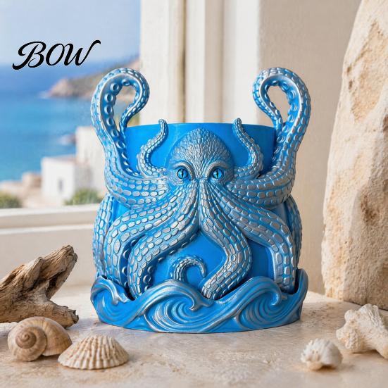 3D Printed Octopus Planter Planter, Artistic Coastal Plant Pot, Decorative Retro Ocean Theme Decor Container for Cactus, Succulents, Unique