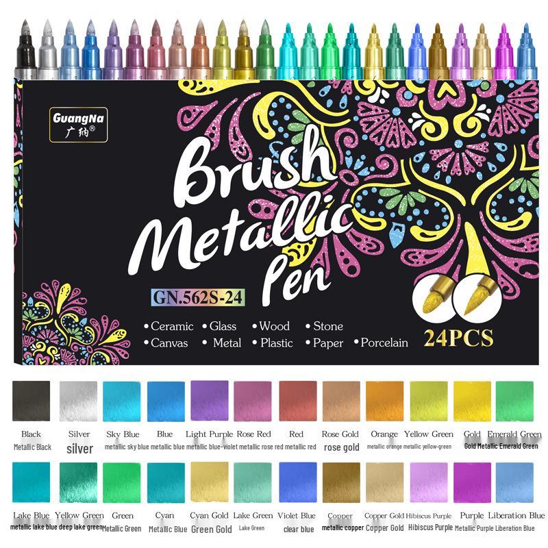 

Металлические маркеры с двумя наконечниками - Золотой и Серебряный, Мягкий наконечник, На водной основе