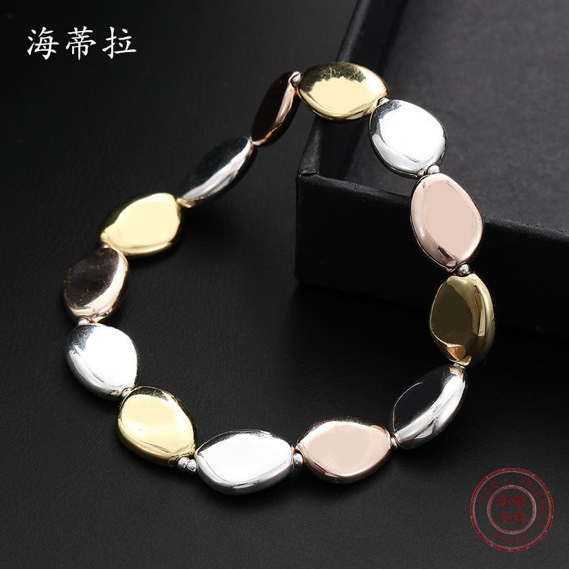 Irregular Imitation Baroque Pearl Environmentally Friendly Alloy Bracelet, Electroplated Three-color Modeling Bracelet