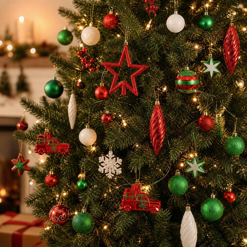 102 Pieces Christmas Tree Hanging Decorations Festive Assorted Decoration Set Easy to Hang