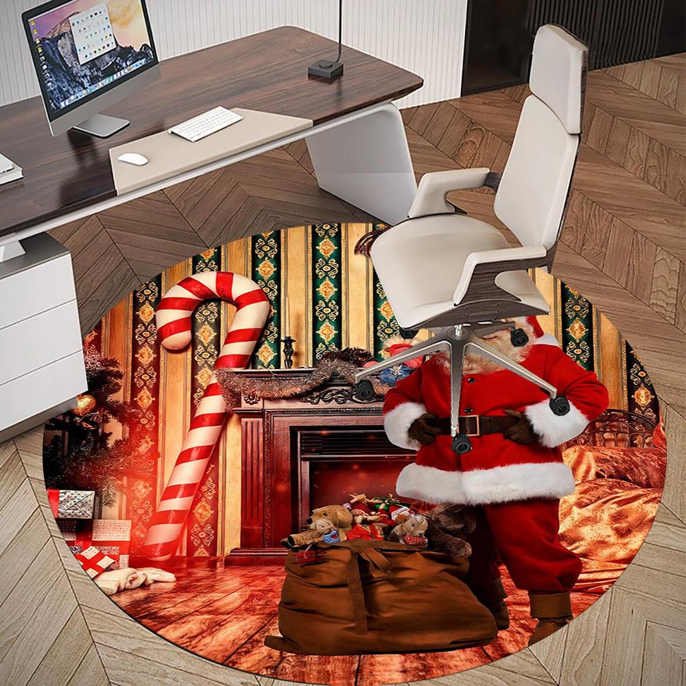 1pc Santa Claus Christmas Round Chair mat office Area Rug - Non-Slip, Floor Mat for Office, Bedroom, and Indoor Decor p127267