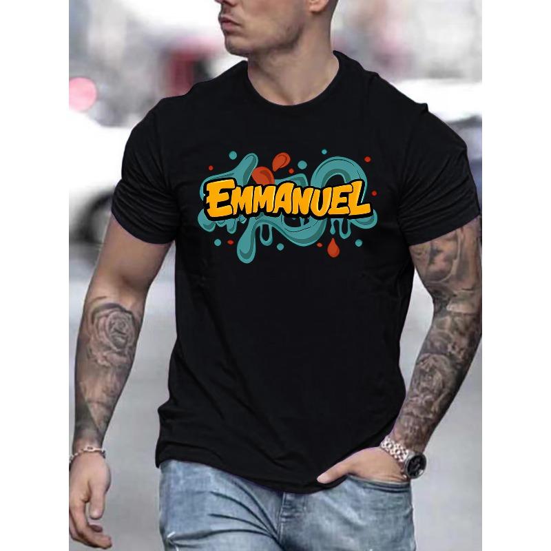 

European size Men Summer Short Sleeve T-Shirt with Letter Printing - Casual Round Neck Breathable Top, Regular Fit for Hot Weather 4XL чорний