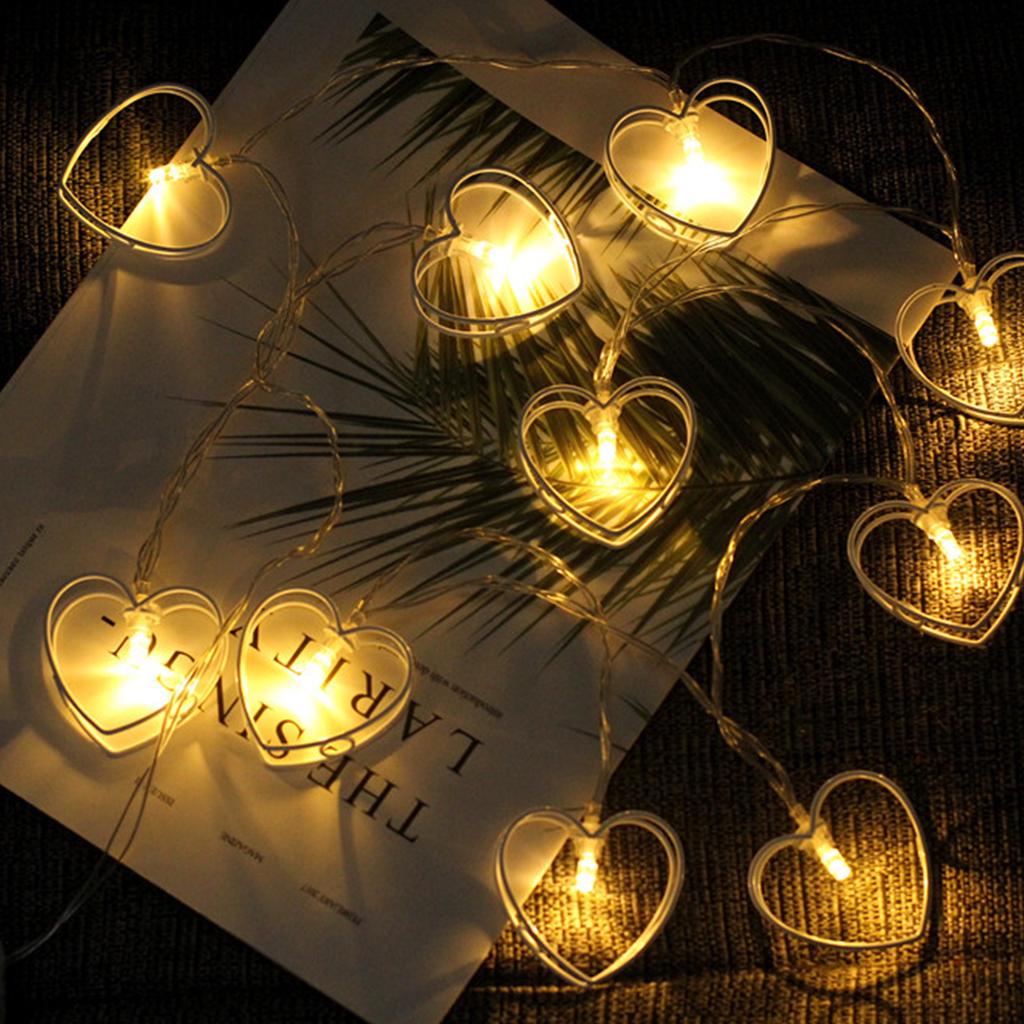 10 LEDs Heart Shape String Light 1.65m 5.41ft Battery Operated Fairy Lights Warm White String Lights for Bedroom Party