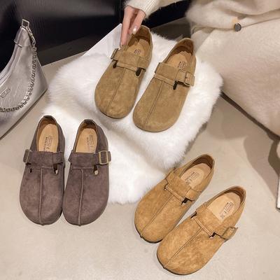 Fashion Women's Thick-soled Non-slip Solid-color Peas Clogs In Spring Autumn Korean Style Buckle Decorative Round-headed Low-top Shoes
