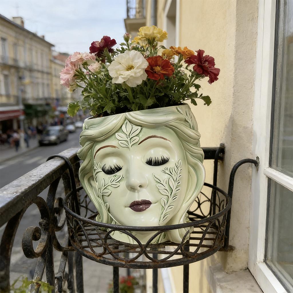 One Vintage Goddess Head Planter, Hand-Painted Resin Face Flower Pot, Indoor Outdoor Garden Decor Home Ornament with Boho Artist