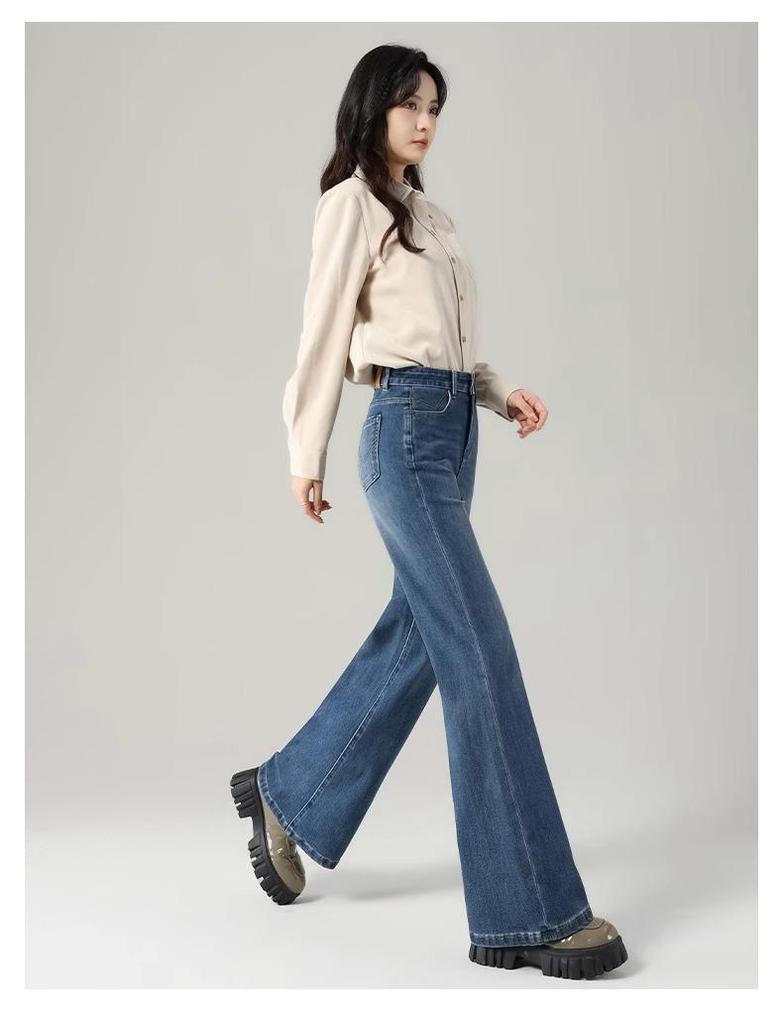 2025 Women's High Waist Micro Flare Jeans with Elastic, Drape, and Non-Clingy Fit for Spring & Autumn