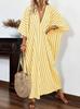 Women's Deep V Neck Short Sleeve Maxi Dress Loose Fit Striped Casual Vacation Long Dress
