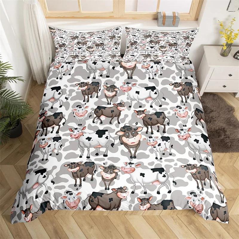 Comforter Cute Cartoon Cows Twin King Farm Animal Bedding Set Microfiber Botanical Floral Comforter For Boys Girls