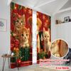 2pcs,2D plane printing Contemporary Curtains Cute Puppies Kittens Christmas Holiday (3) Versatile Polyester Fabric (without rod)