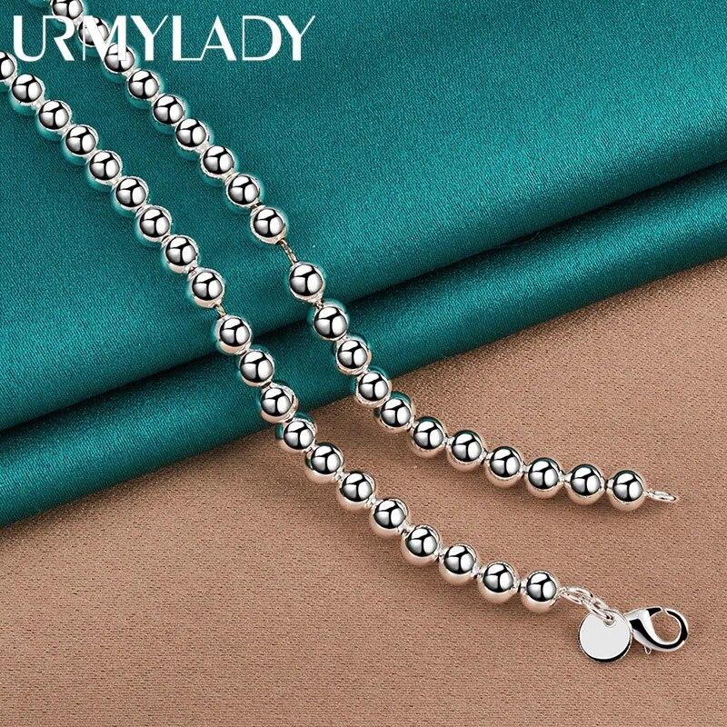 925 Sterling Silver Round 6mm Beads Necklace For Men Women Party Wedding Fashion Jewelry
