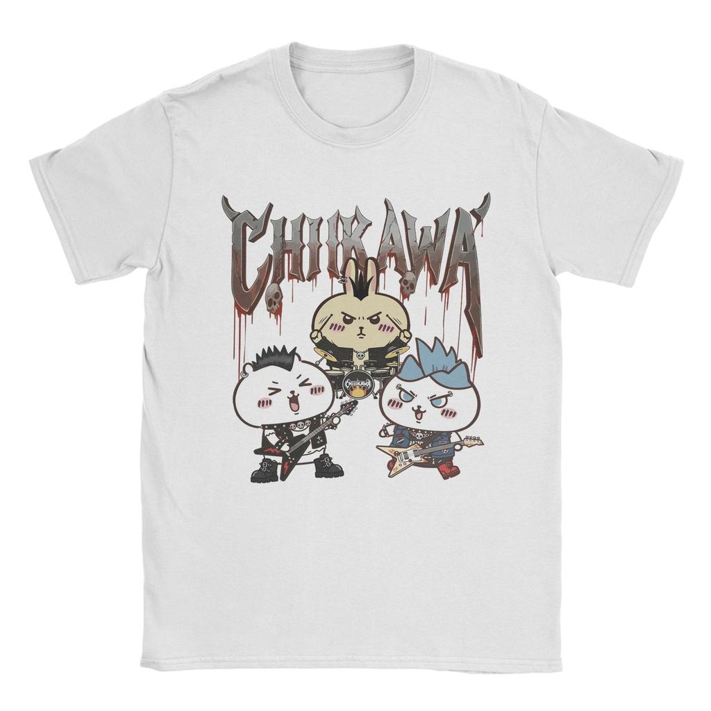 Chiikawas rock band TShirt for Unisex Vintage Cotton Tees Round Neck Short Sleeve T Shirts Gift Clothing