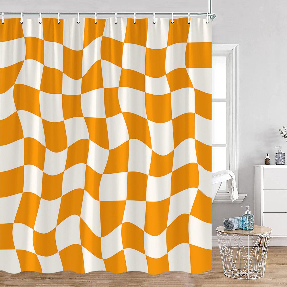 Colorful Checkerboard Shower Curtain Black White Blocks Distorted Chess Board Bathroom Curtain Modern Abstract Bath Decorations