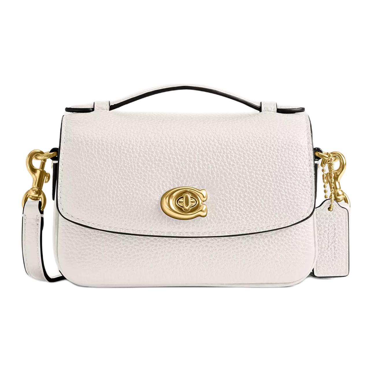 Coach Women's White Cassie 17 Brand Logo Detachable Shoulder Strap Refined Pebble Leather Shoulder Crossbody Tote Bag Small Handbags Chalk- Cw565-B4ha