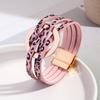 Wide Wrap Leopard Print Leather Bracelets Magnetic Snap Circle Cross Bracelet  for Women