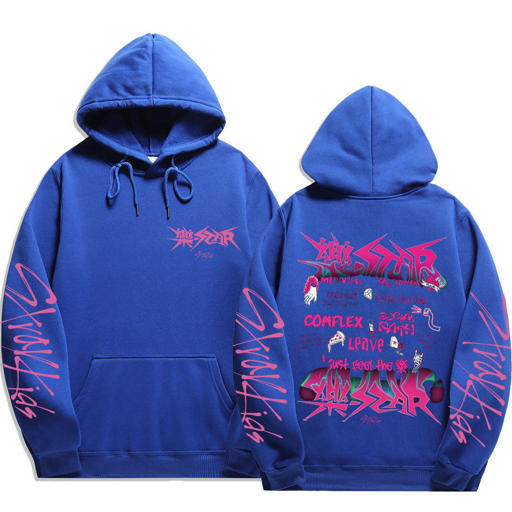 Stray Kids Pullover Hoodie Front Song Titles Icons Gradient Dripping Logo Just Feel Drawstring Hood Oversized Unisex K‑Pop Streetwear Fan Merch