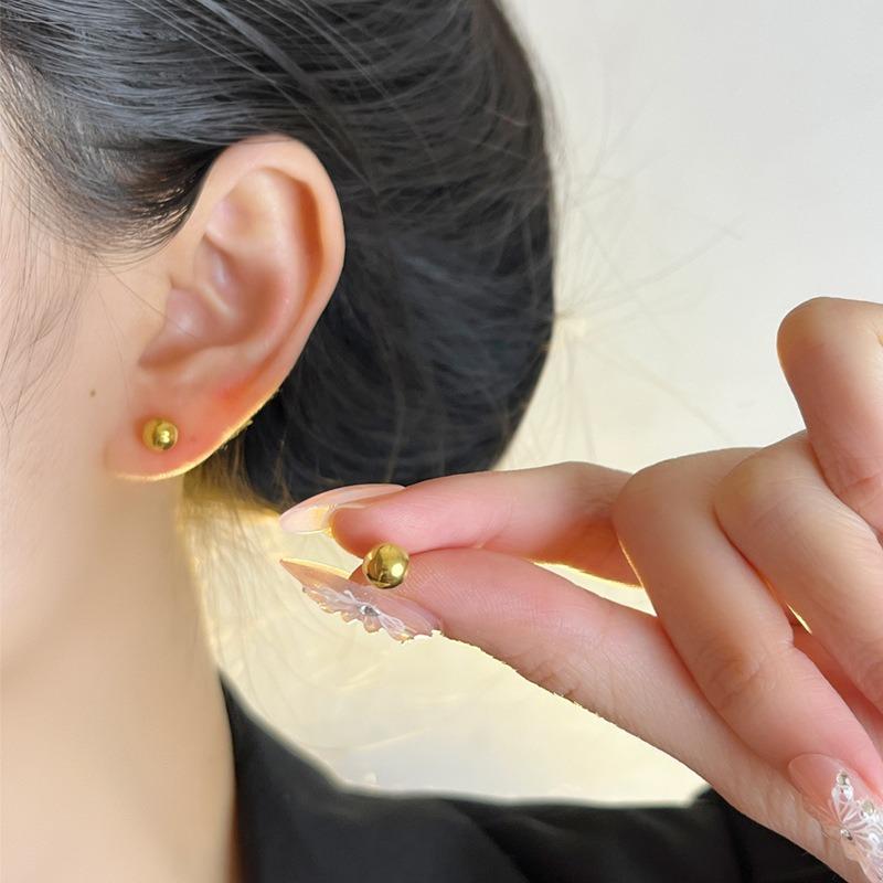 Minimalist 18k Gold Small Bean Round Titanium Steel Stud Earrings For Women