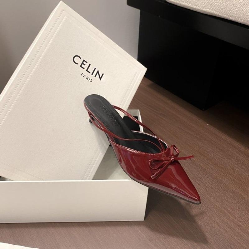 Fashion New Fashion Design Butterfly-Knot Pointed Toe Low Thin Heels Mules Slippers Women Pumps Shallow Slingback Sandal Female Shoes