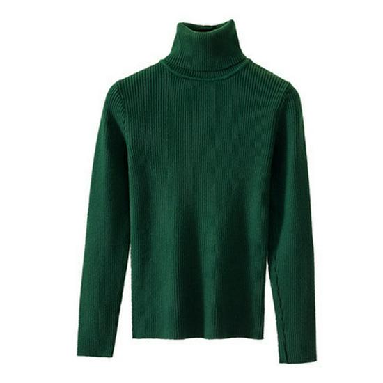 2025 Autumn/Winter Women's High Neck Pullover Sweater, Long Sleeve, Slim Fit, Solid Color Knitwear