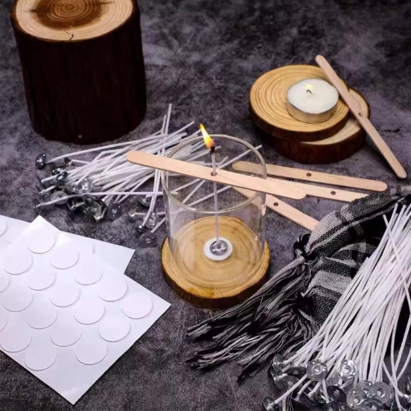 100pcs Waxed Cotton Candle Wicks Set with Stand Original Smokeless Candle Wicks Soy Oil Wax Core Woven Making Candles Supplies