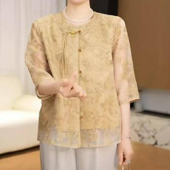 

Mom s Summer Chic Seven-Sleeve Chiffon Top: 2026 Middle-Aged & Elderly Women s Versatile T-Shirt XL жовтий