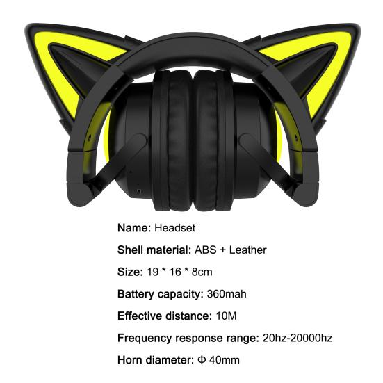 Bluetooth-compatible Headphone Colorful Luminous Cat Ear Shape Stereo Music Wireless Gaming Headset for Mobile Phone