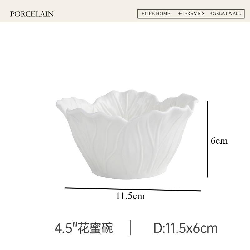 

Ceramic Flower Deep Bowl Pure White Oat Breakfast Bowls Fruit Plate Salad Bowl Yogurt Cup Soup Bowls Dining Plate Pasta Dish