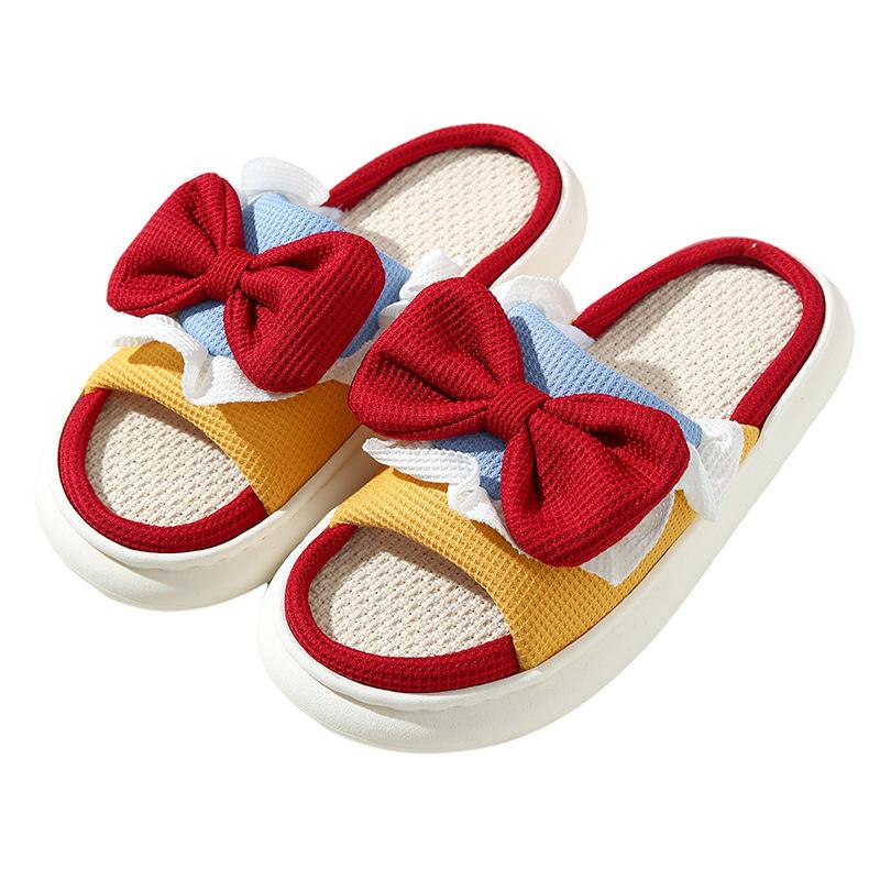 Linnen pantoffels dames vierseizoenen pantoffels ademend dikke zool prinses op de loop buitenshuis dragen thuis stil antislip schattige cartoon pantoffels