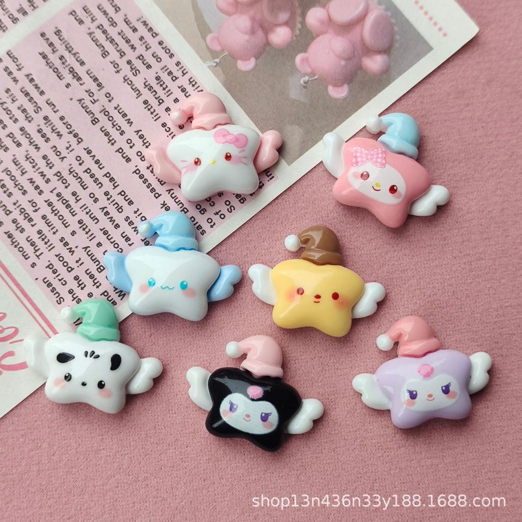 10Pcs Kawai Bright Surface Cartoon Winged Stars Series Resin Flat Back Scrapbook Figurine Diy Bow Decor Accessories Crafts A27