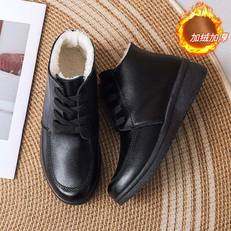 Mom cotton shoes women's winter velvet thickened warm medium and short boots non-slip waterproof flat bottom comfortable grandma cotton shoes