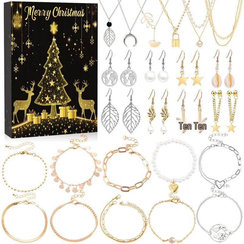 Christmas Jewelry Advent Calendar: Stud Earrings & Necklace In Surprise Gift Box