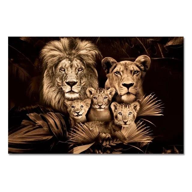 Modern Lion Family Wall Art Canvas Painting Print Posters Nature Animal Tiger Mural Pictures for Living Room Home Decoration