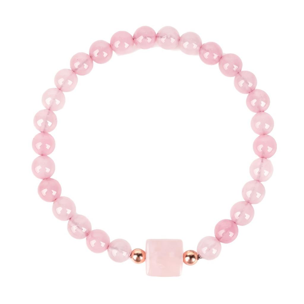 Women Sweet Pink Rose Quartz Bracelet Square Crystal Pendant Beaded Bracelet Fashion Pink Stone Jewelry Gift For Girlfriend