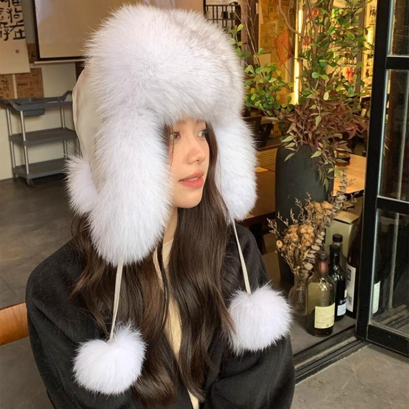 Fox Fur Ear Protection Fur Lei Feng Hat Female Ski Hat Parent-child Furry Hat Headband Hat Thickened Warm Snow Hat